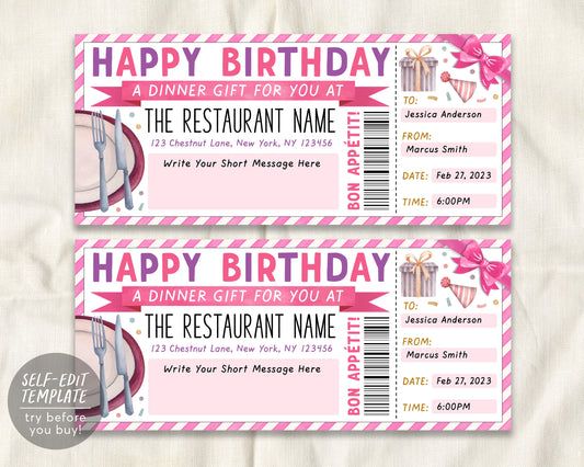 Birthday Restaurant Gift Voucher Editable Template