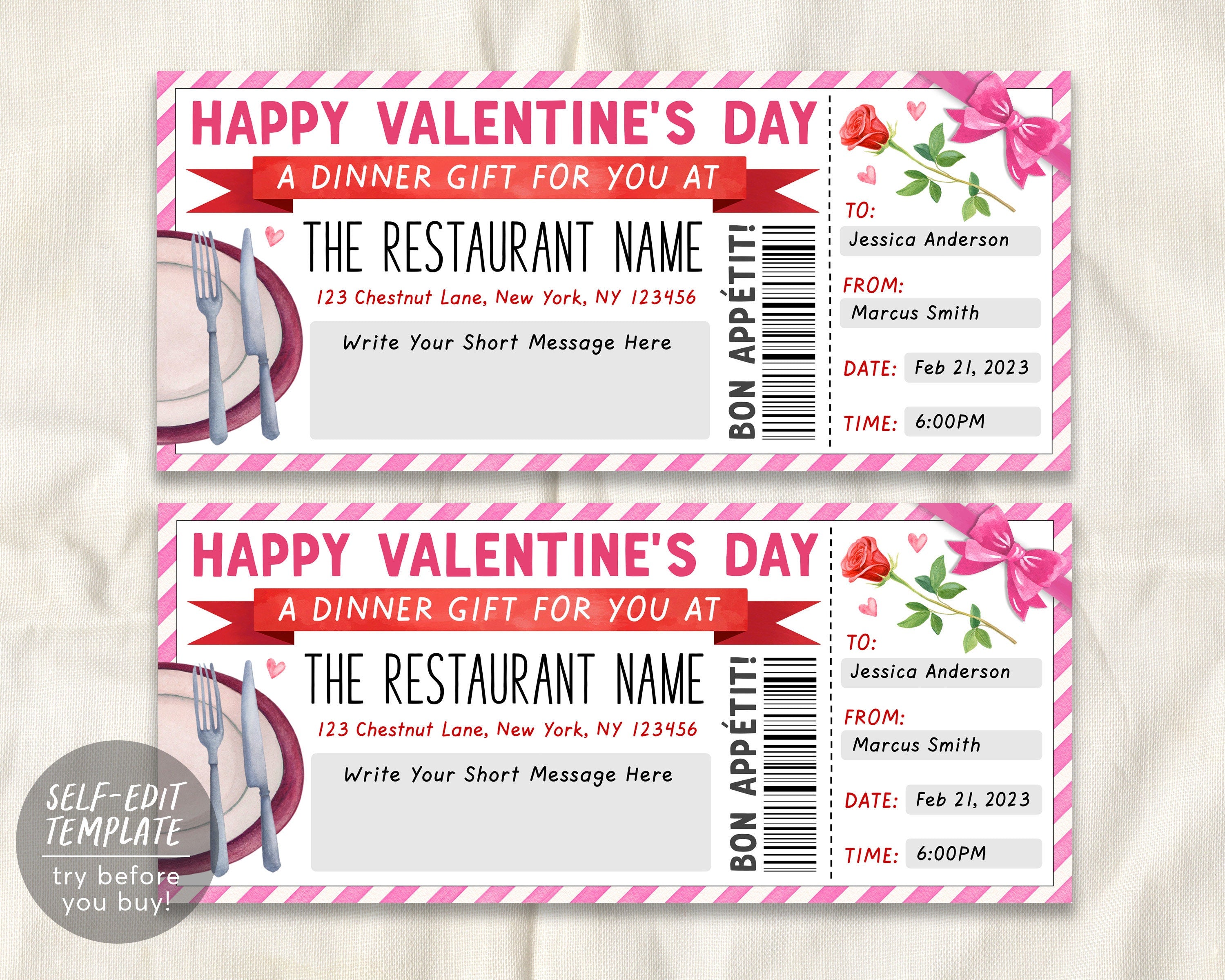 Buy Valentines Surprise Restaurant Gift Voucher, Restaurant Dinner Date  Printable Template Gift Card, Editable Instant Download Gift Certificate  Online in India - Etsy
