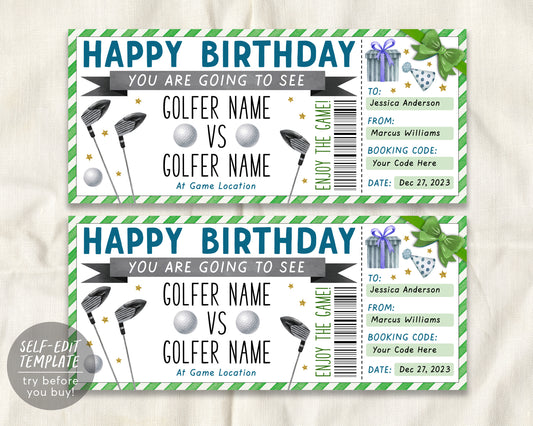 Golf Tournament Gift Ticket Editable Template