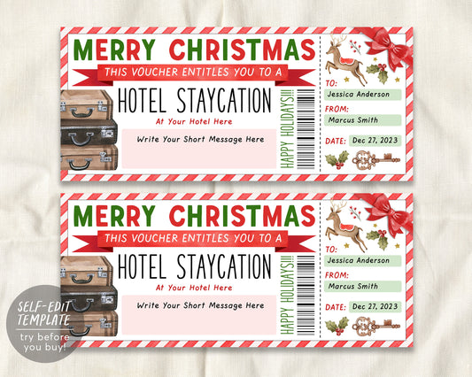 Christmas Hotel Staycation Voucher Editable Template