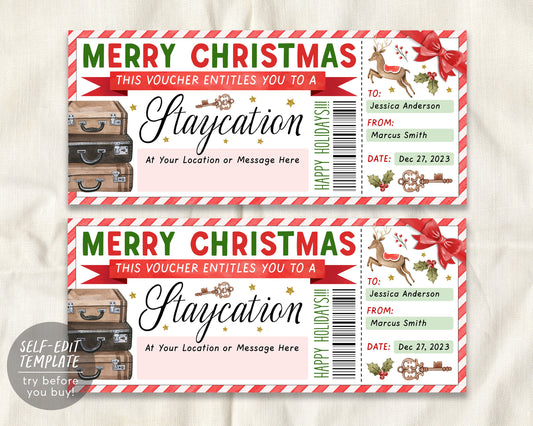 Christmas Staycation Voucher Editable Template