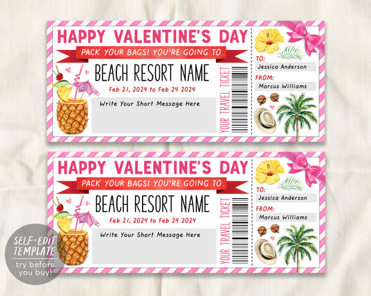 Beach Resort Vacation Travel Ticket Editable Template