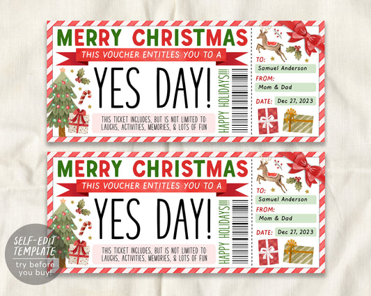 Christmas Yes Day Ticket Editable Template