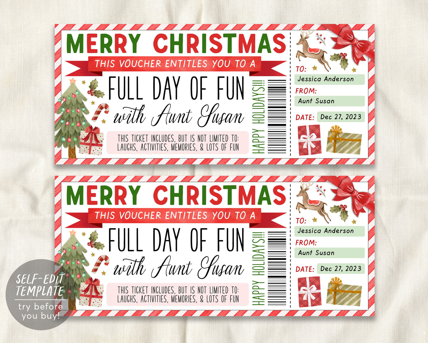 Christmas Fun Day Ticket Editable Template