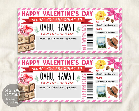 Hawaii Plane Ticket Boarding Pass Editable Template