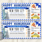 Happy Hanukkah New York City Trip Ticket Editable Template