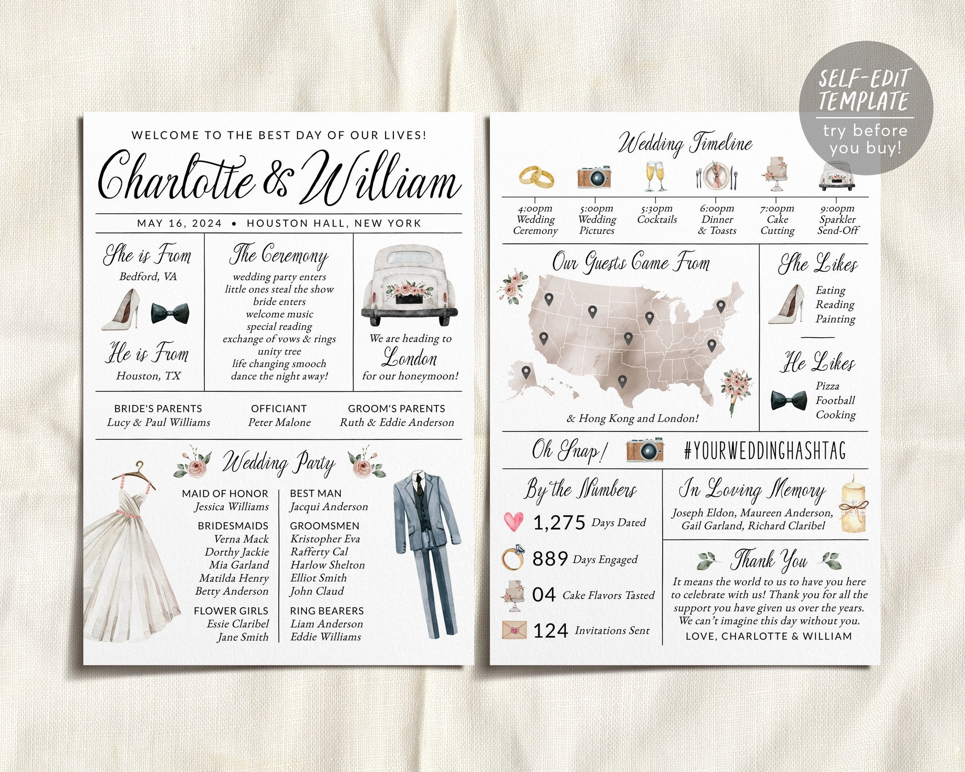 Sample Reception Order Of Events Wedding Timeline Custom Name Dates