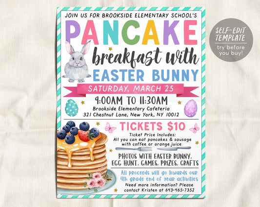 Breakfast with Easter Bunny Flyer Editable Template