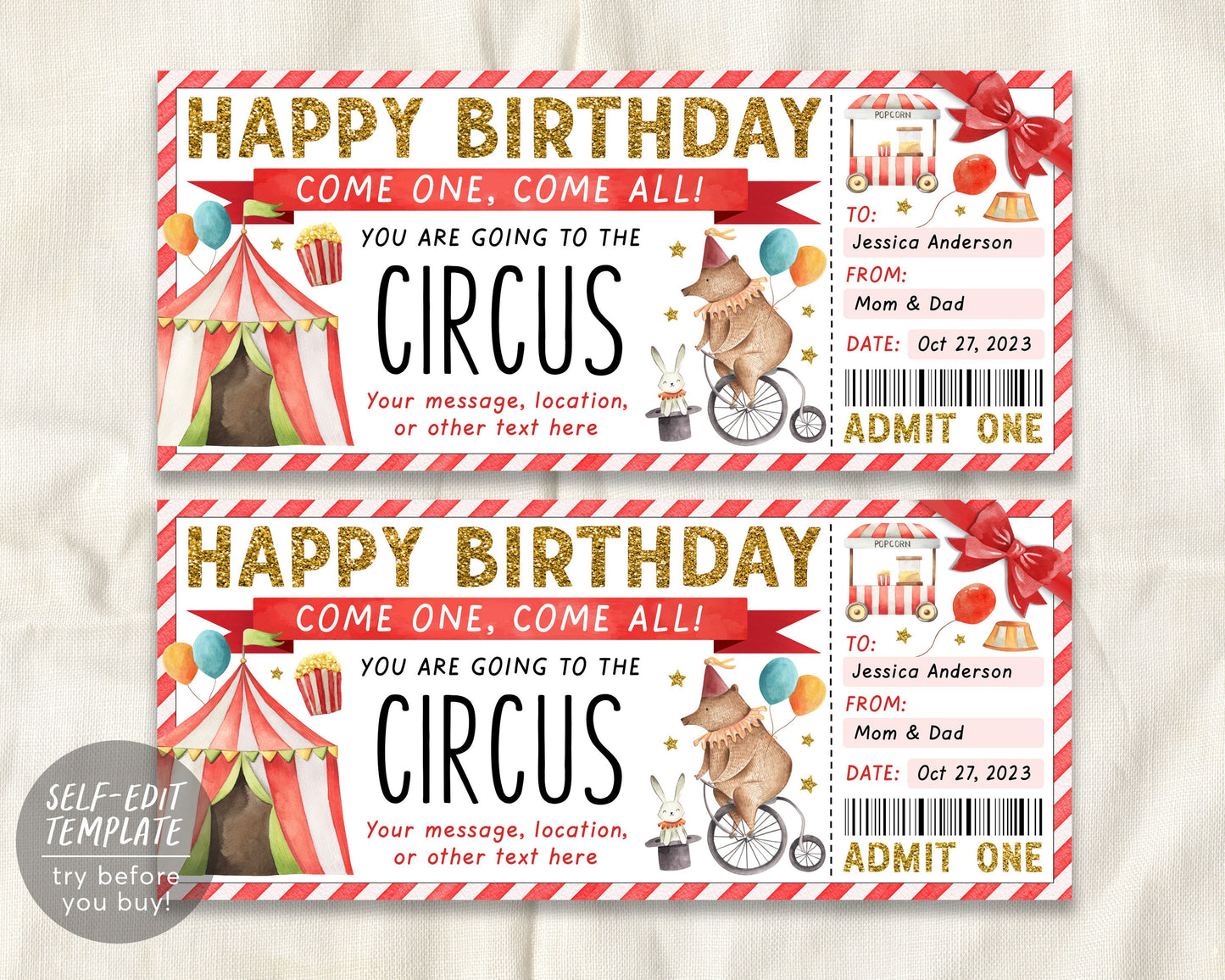 Circus Ticket Editable Template