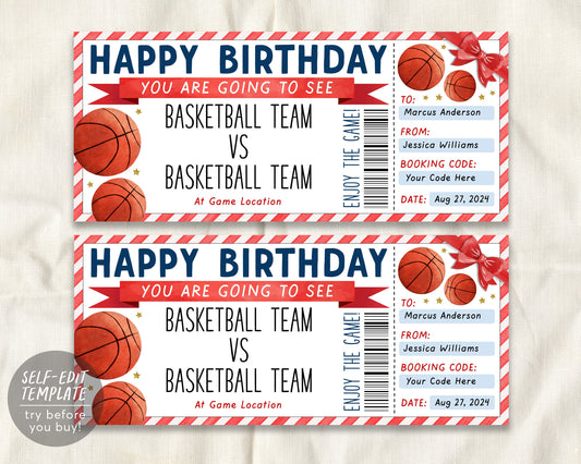 Basketball Game Christmas Gift Ticket Editable Template