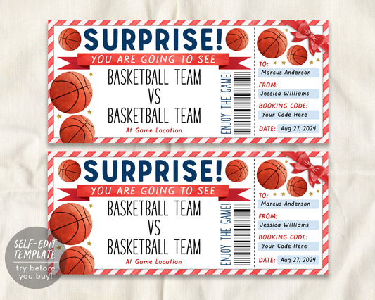 Basketball Game Gift Ticket Editable Template