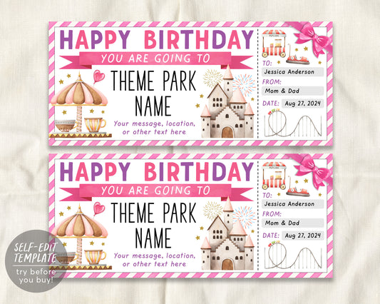 Theme Park Ticket Editable Template