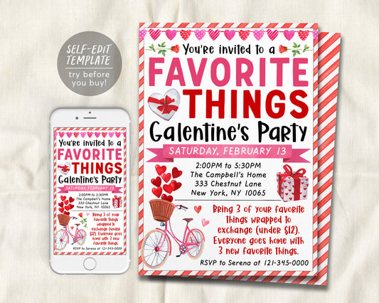 Valentines Day Favorite Things Party Invitation Editable Template