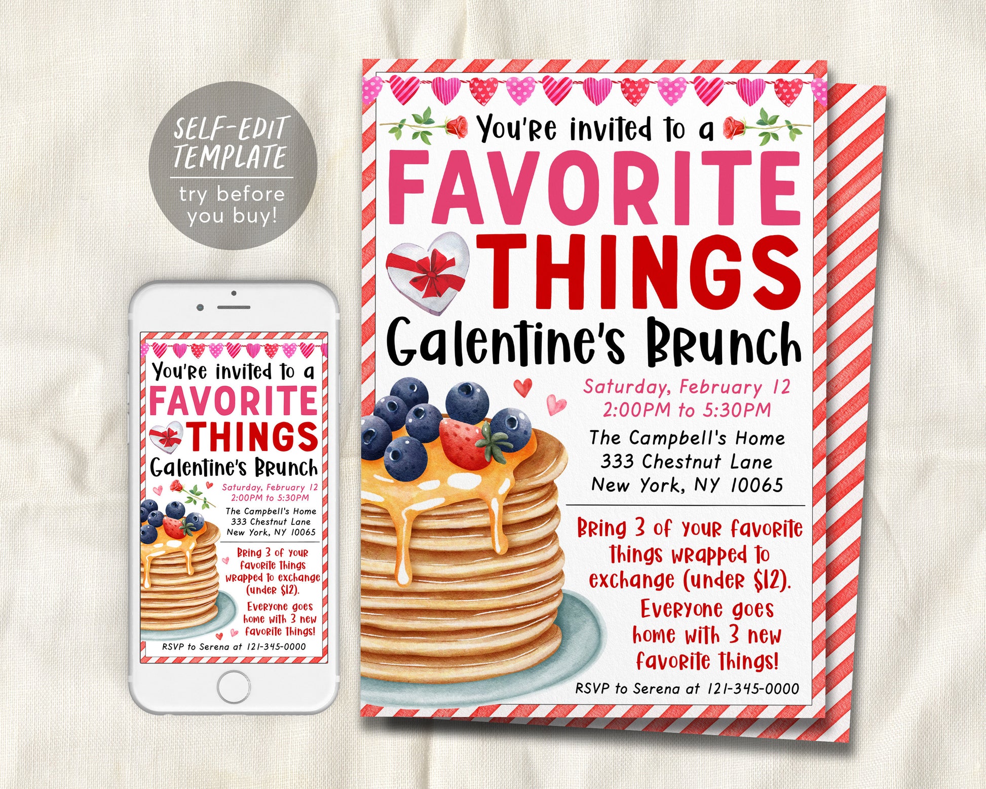 Valentines Day Brunch Invitation Editable Template