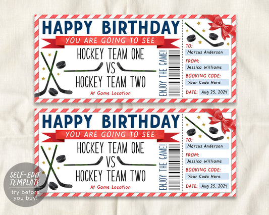Hockey Game Gift Ticket Editable Template