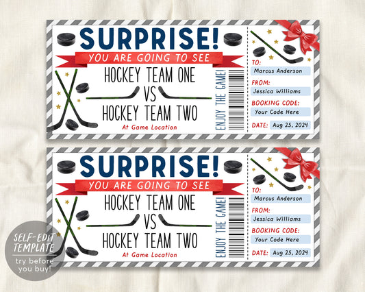 Surprise Hockey Game Gift Ticket Editable Template