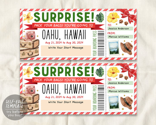 Hawaii Plane Ticket Boarding Pass Editable Template