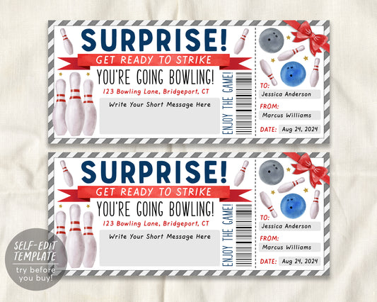 Bowling Gift Certificate Editable Template