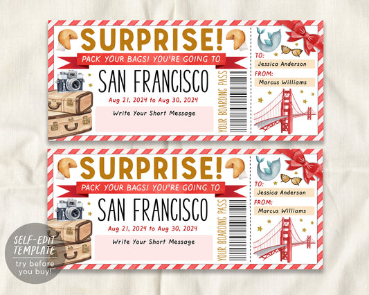 San Francisco Trip Ticket Boarding Pass Editable Template