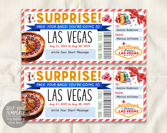 Las Vegas Trip Ticket Editable Template