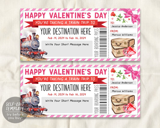 Valentines Day Train Ticket Boarding Pass Editable Template