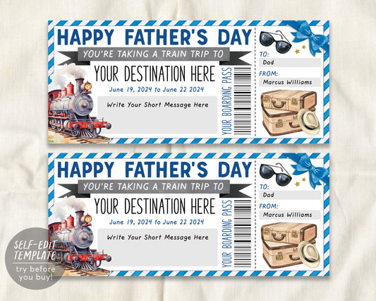 Fathers Day Train Ticket Boarding Pass Editable Template