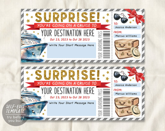 Surprise Cruise Boarding Pass Ticket Editable Template