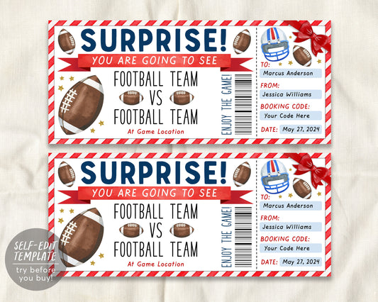 Football Game Gift Ticket Editable Template