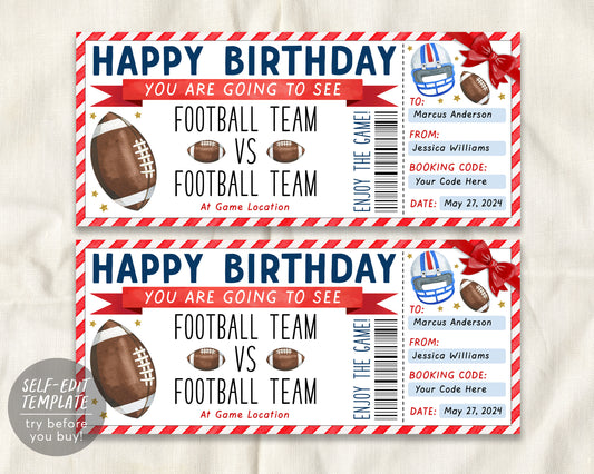 Birthday Football Game Gift Ticket Editable Template