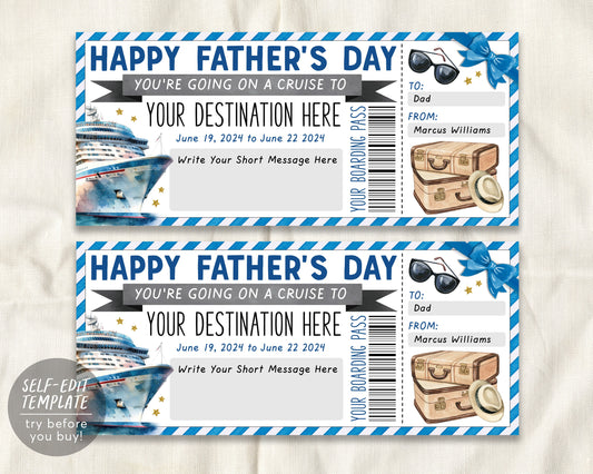 Fathers Day Cruise Boarding Pass Ticket Editable Template