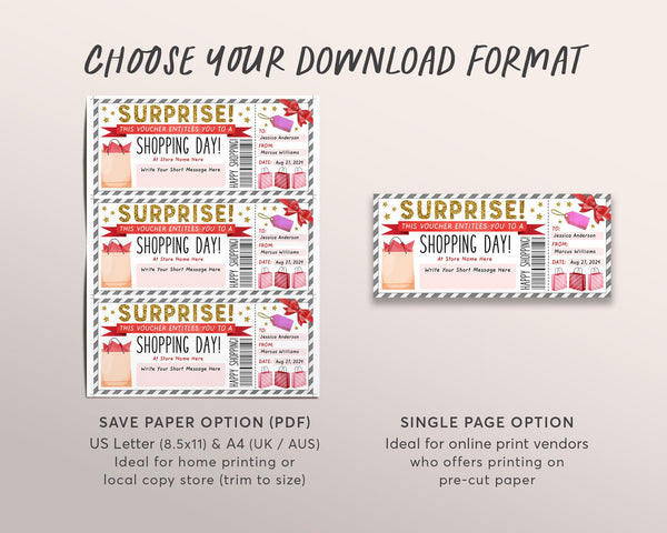 Shopping Spree Gift Certificate Editable Template, Surprise Shopping D ...