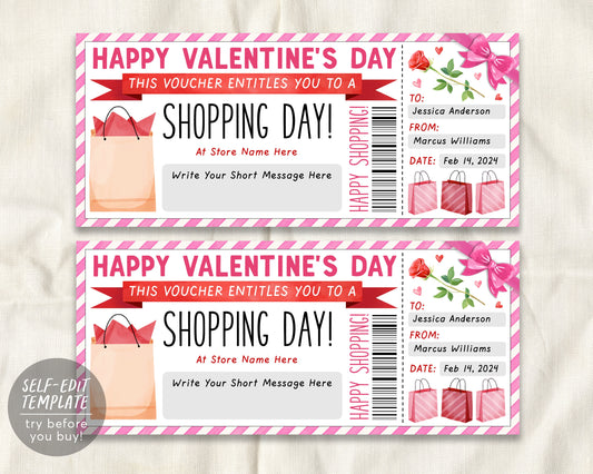 Valentine&#39;s Day Shopping Day Gift Certificate Editable Template