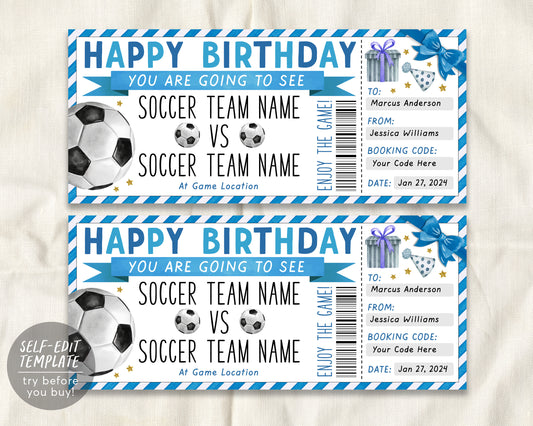 birthday Soccer Game Gift Ticket Editable Template