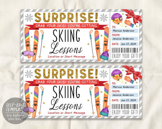 Skiing Lessons Voucher Gift Voucher Editable Template