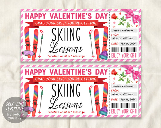 Valentines Day Skiing Lessons Voucher Gift Voucher Editable Template
