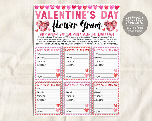 Valentine&#39;s Day Flower Gram Flyer Editable Template