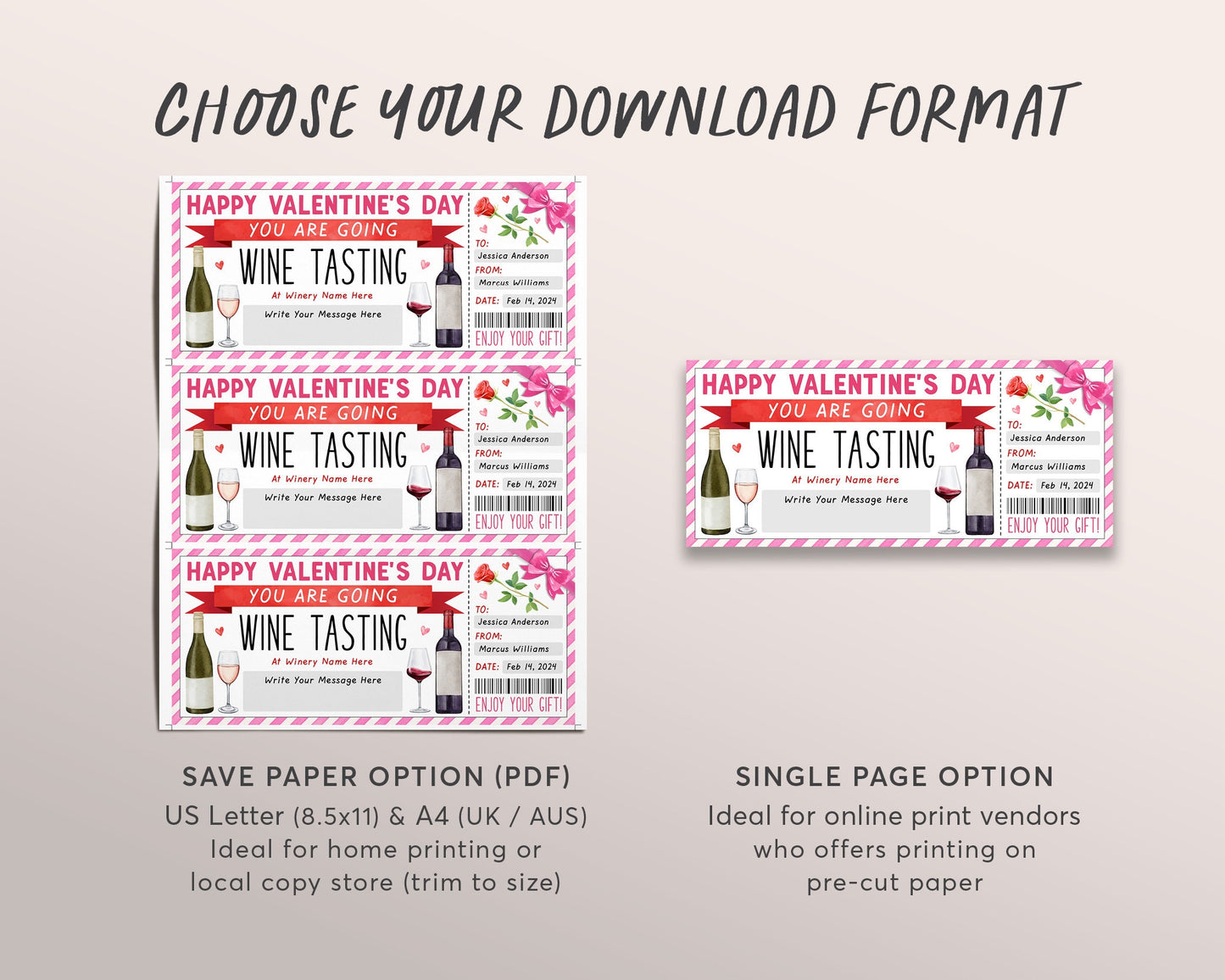 Valentines Day Wine Tasting Gift Voucher Editable Template, Anniversary Surprise Wine Tasting Ticket Gift Certificate, Winery Coupon Reveal