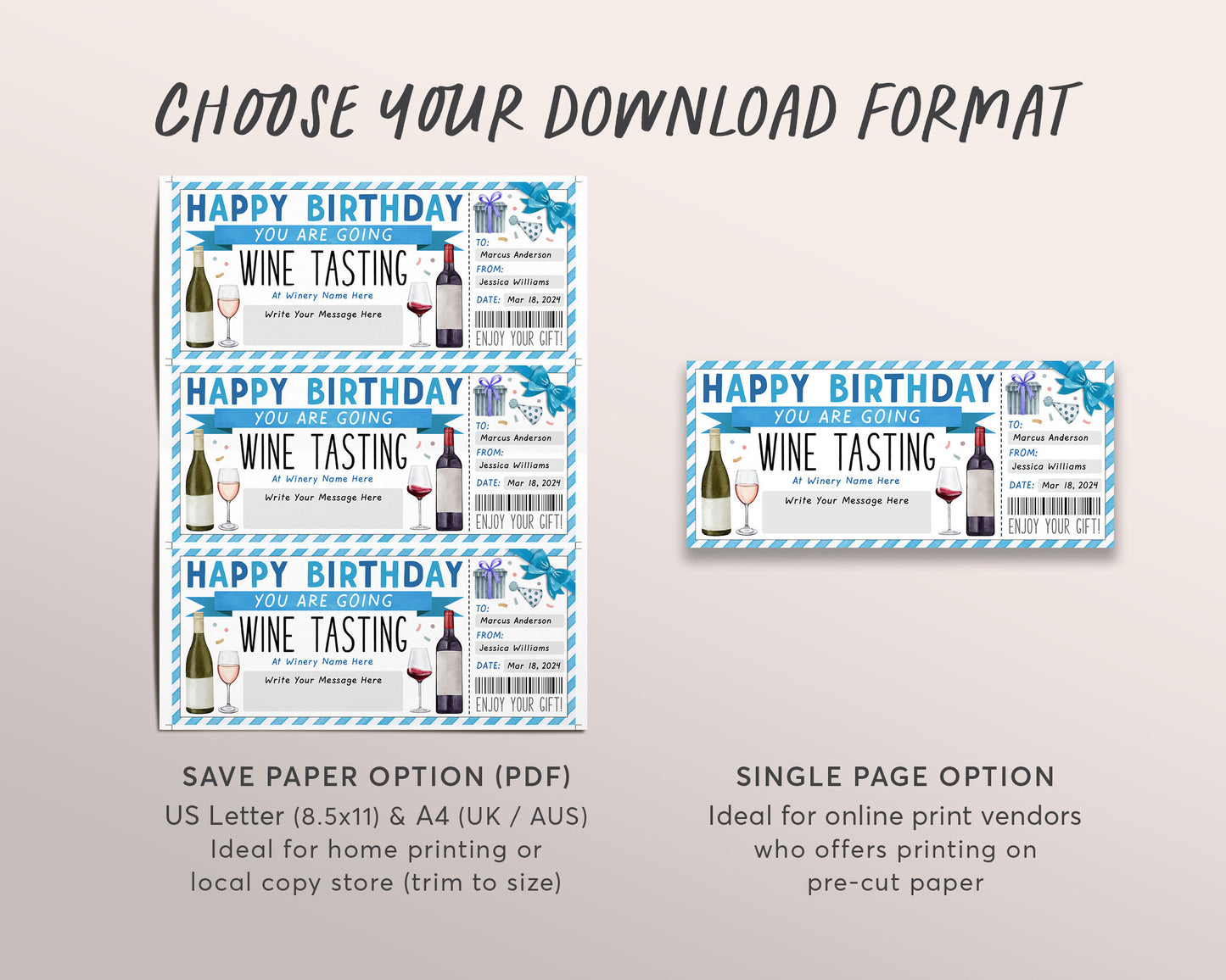 Wine Tasting Gift Voucher Editable Template, Birthday Surprise Wine Tasting Ticket Gift Certificate For Him, Winery Vineyard Coupon Reveal