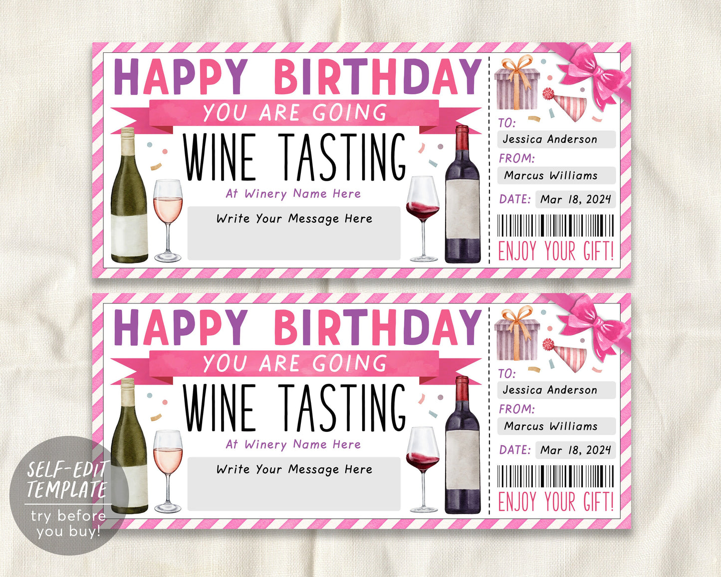 Wine Tasting Gift Voucher Editable Template