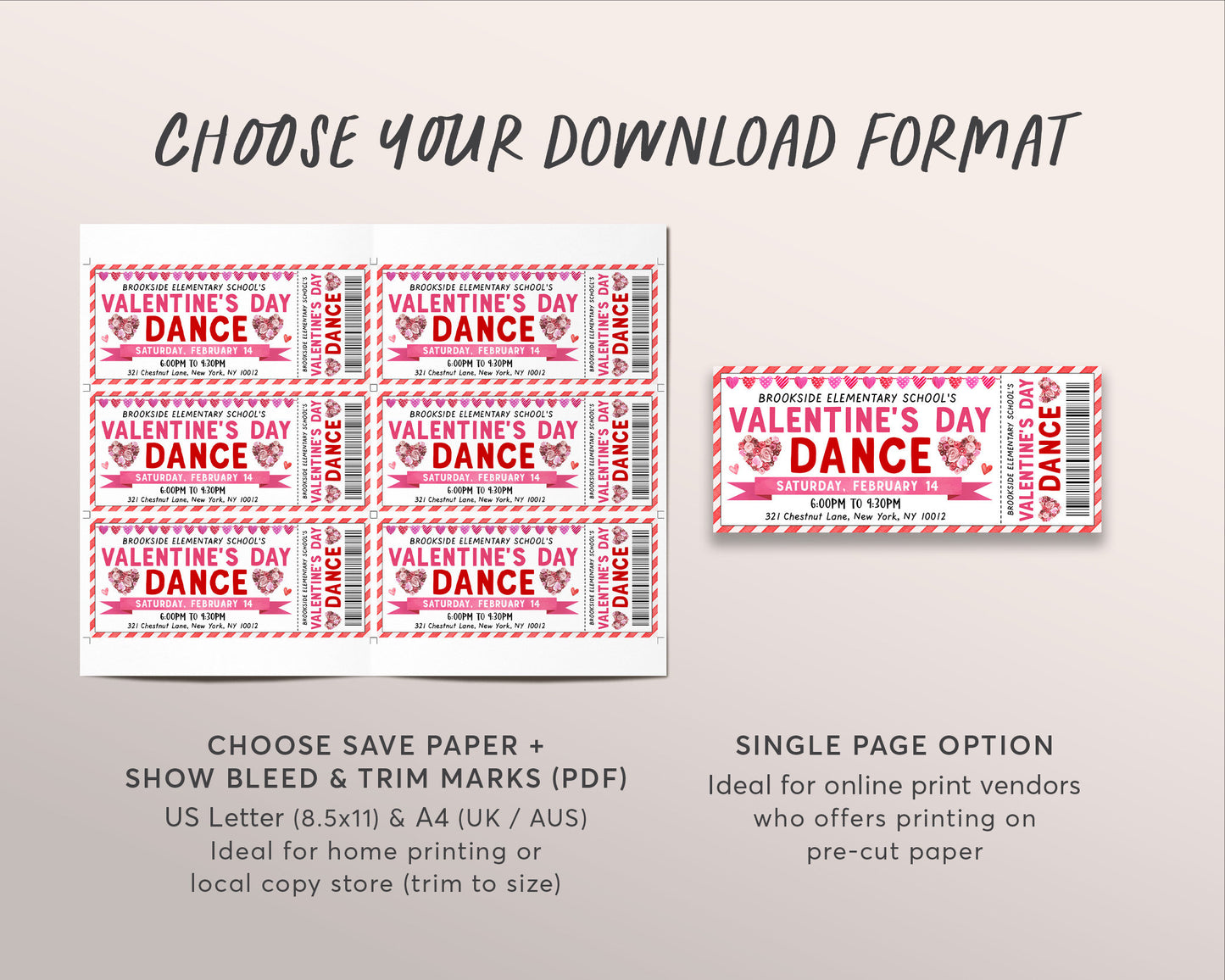 Valentine's Day Dance Tickets Editable Template, Printable Ticket for Valentine School Dance, Sweetheart Dance, Father Daughter Dance Entry