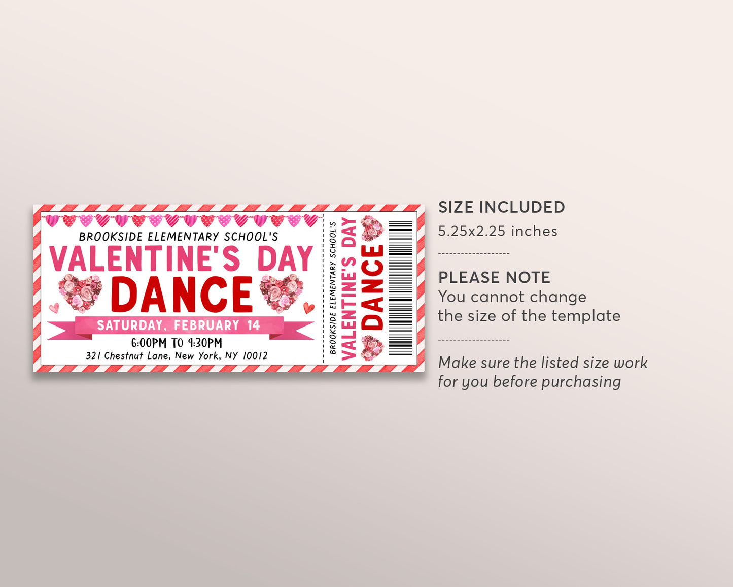 Valentine's Day Dance Tickets Editable Template, Printable Ticket for Valentine School Dance, Sweetheart Dance, Father Daughter Dance Entry