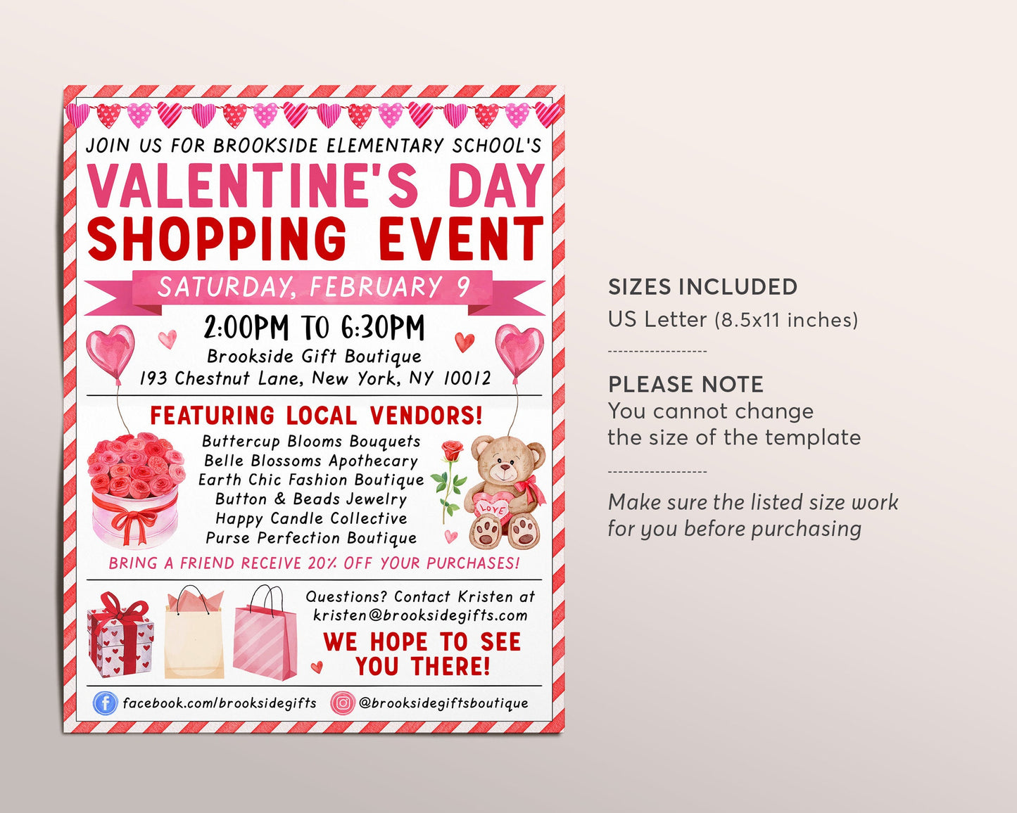 Valentine's Day Shopping Flyer Editable Template, Valentine Sales Event Announcement Invitation, Boutique Jewelry Store Marketing Vendor