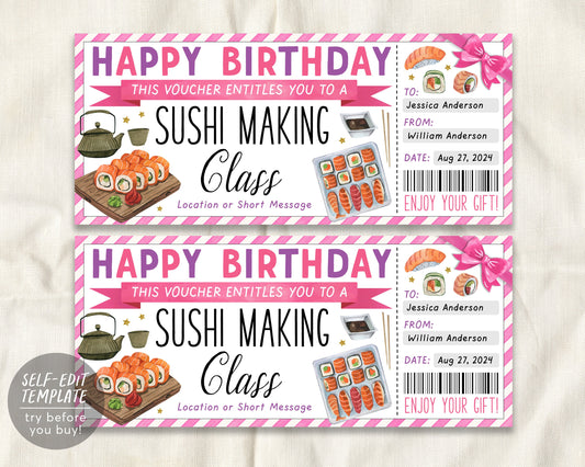 Sushi Making Class Ticket Voucher Editable Template