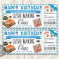 birthday Sushi Making Class Ticket Voucher Editable Template