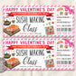 Valentines Day Sushi Making Class Ticket Voucher Editable Template