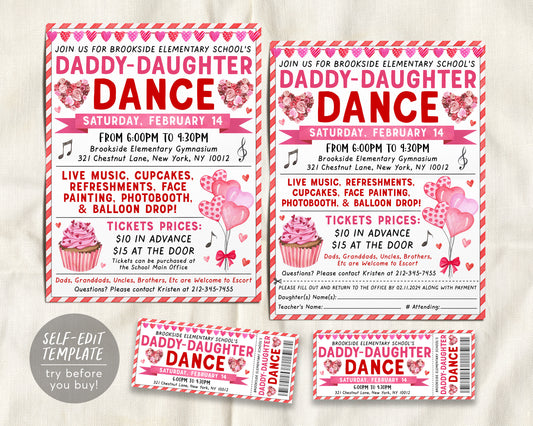 Valentines Day Daddy Daughter Dance Flyer Editable Template