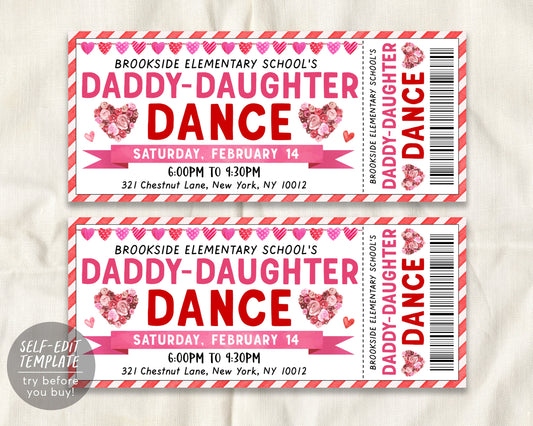 Valentine&#39;s Day Daddy Daughter Dance Tickets Editable Template