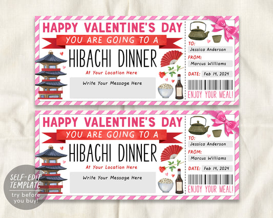 Valentines Day Hibachi Dinner Ticket Voucher Editable Template