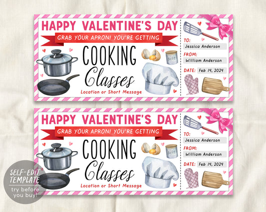 Valentines Day Cooking Classes Gift Certificate Ticket Editable Template