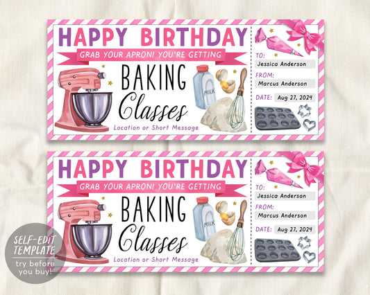 Baking Classes Gift Certificate Ticket Editable Template